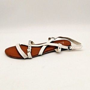 Lane Bryant Womens Slingback Sandal‎ White Faux Leather Beaded Buckle 9W